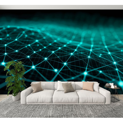 Peel and Stick Wallpaper Abstract Glowing Blue Wave Futuristic Geometric Lines Wall Murals 100"H x 144"W Removable PVC Wall Paper Self-Adhesive Wall Decor for Bedroom Living Room Home Office