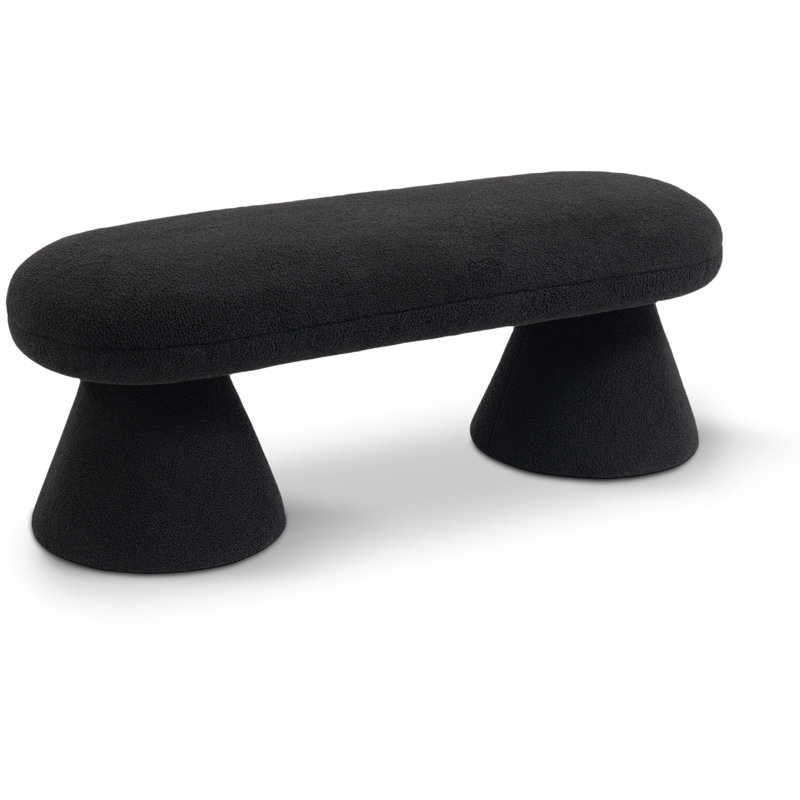 Banc rembourré Brimfield Drum, Tissu noir en fausse peau de mouton