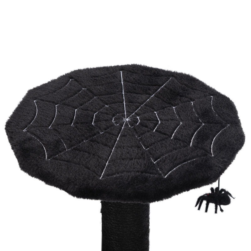 64-Inch Gothic Black and Red Cat Tree Tower with Sisal Scratching Post