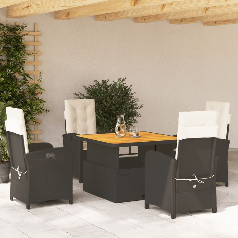 Ensemble de salle à manger 5 pièces en rotin poly, H 27,95 po x l 31,5 po x P 31,5 po, 4