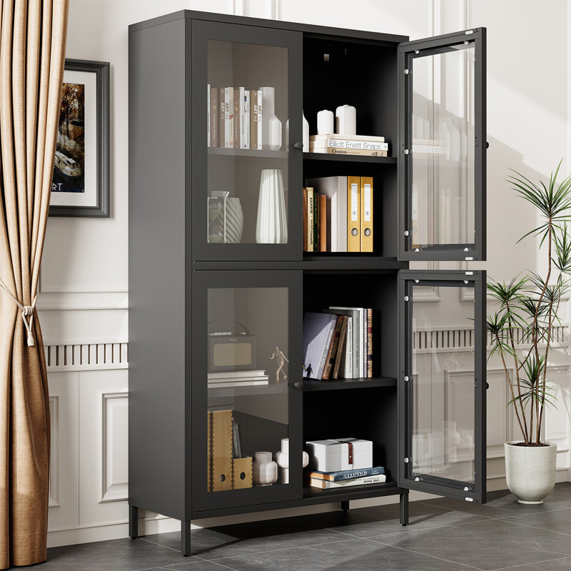Armoire de rangement classique en métal, vitrine avec 4 portes en verre