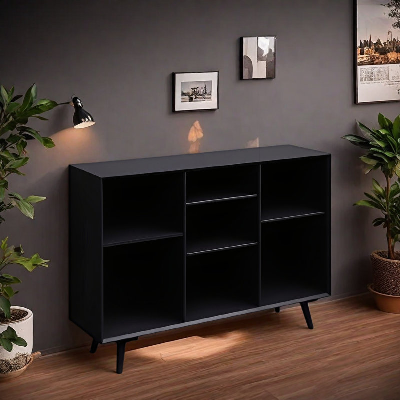 Une bibliothèque rétro et accrocheuse, (4 tablettes) H 33,4 po x l 55,1 po x P 12,5 po, Noir