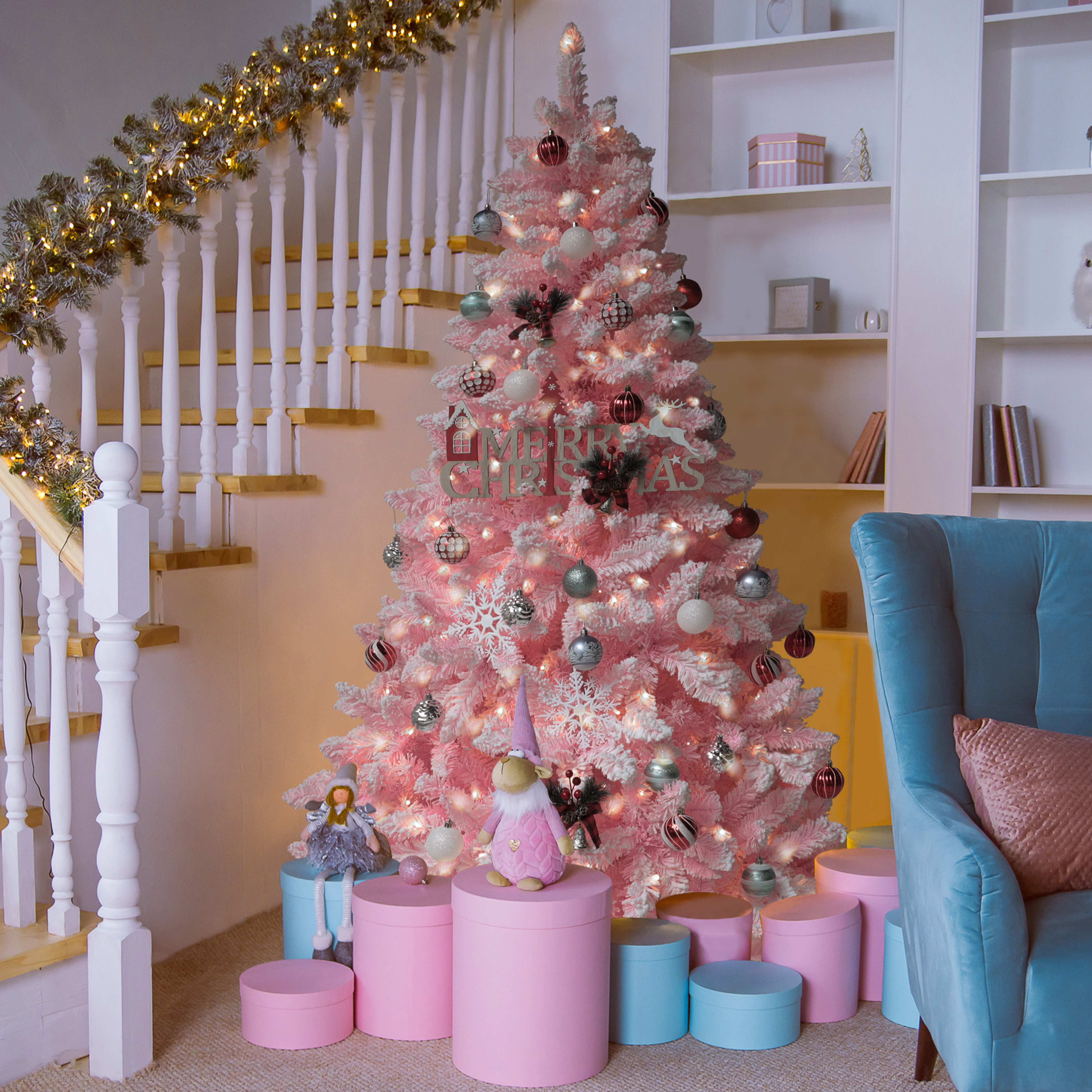The Holiday Aisle® Irjat 6'/7.5' Pre-Lit Snow Flocked Artificial Christmas Tree with Stand, 2 Colors Available & Reviews | Wayfair