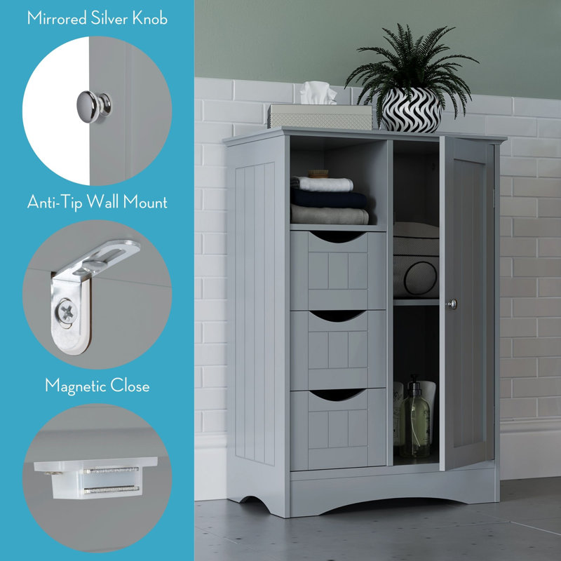 Gray MDF Freestanding Bathroom Storage Cabinet with Adjustable Shelving