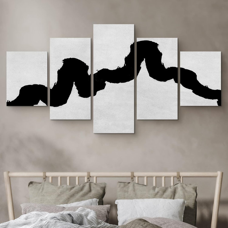 BAW, noir, blanc, niveaux de gris, spirale, anneau, géométrique, paysage, formes abstraites, illustrations, art moderne sur toile, ensemble de 5 pièces
