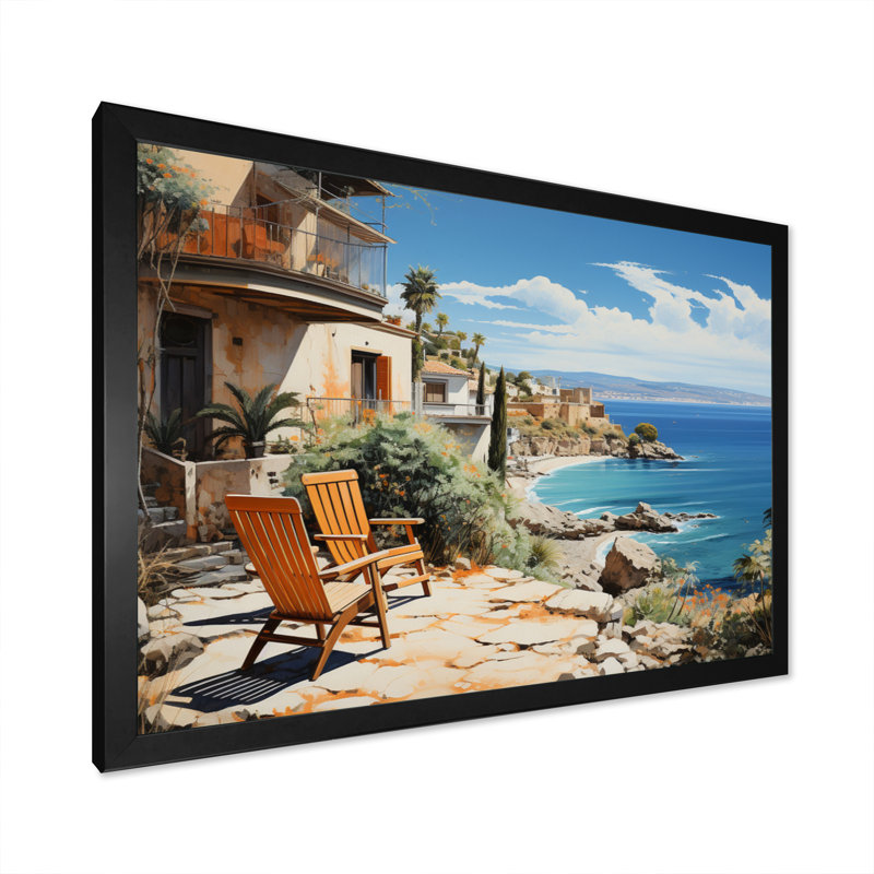 Spain Azure Coastline Village IV - Nautical & Beach Wall Art Prints, H 24 po x l 32 po x P 1 po, Cadre simple noir
