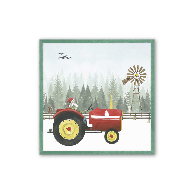 «Santa's Christmas Tractor Ride II», impression, Cadre simple Lemon Grass, bois massif, H 21,5 po x l 21,5 po