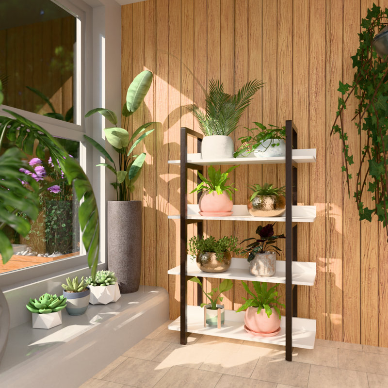 Bibliothèque Multifuction avec cadre en bois massif, plante multicolore debout pour la maison