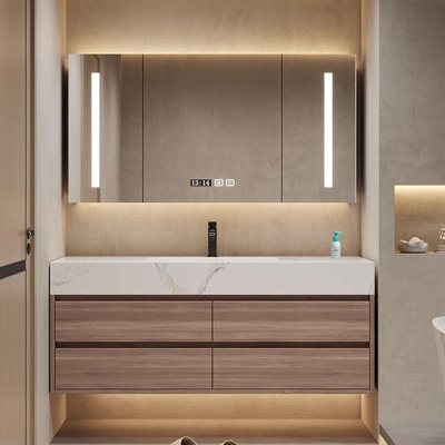 Light luxury simple log bathroom cabinet
