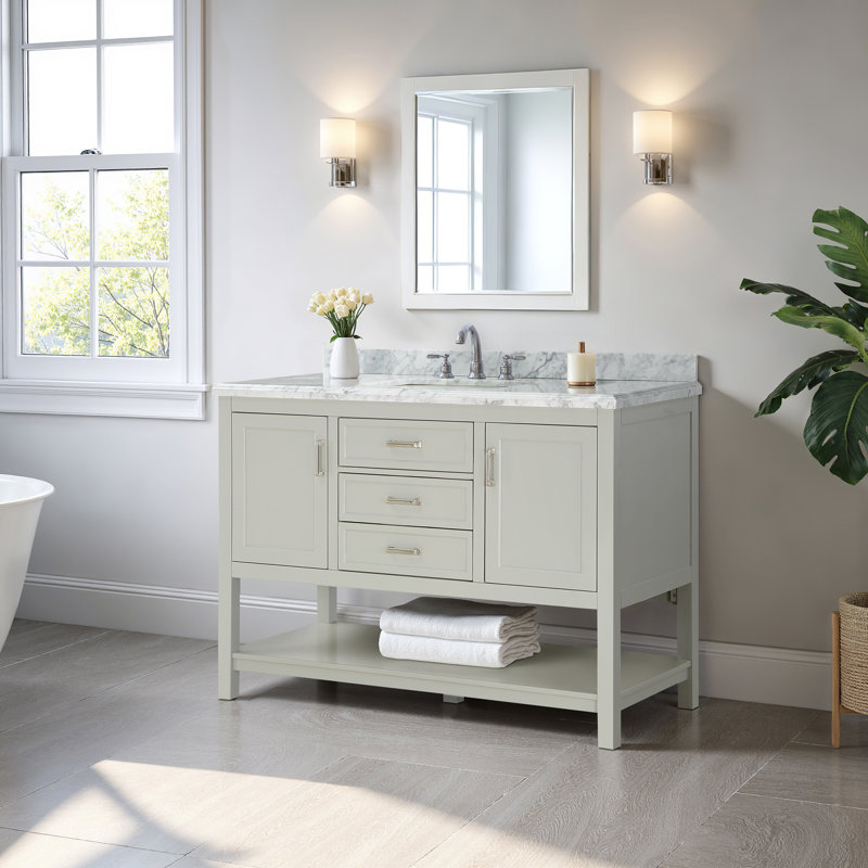 Meuble-lavabo simple 49 po avec dessus en marbre de Carrare Pfarr, Blanc