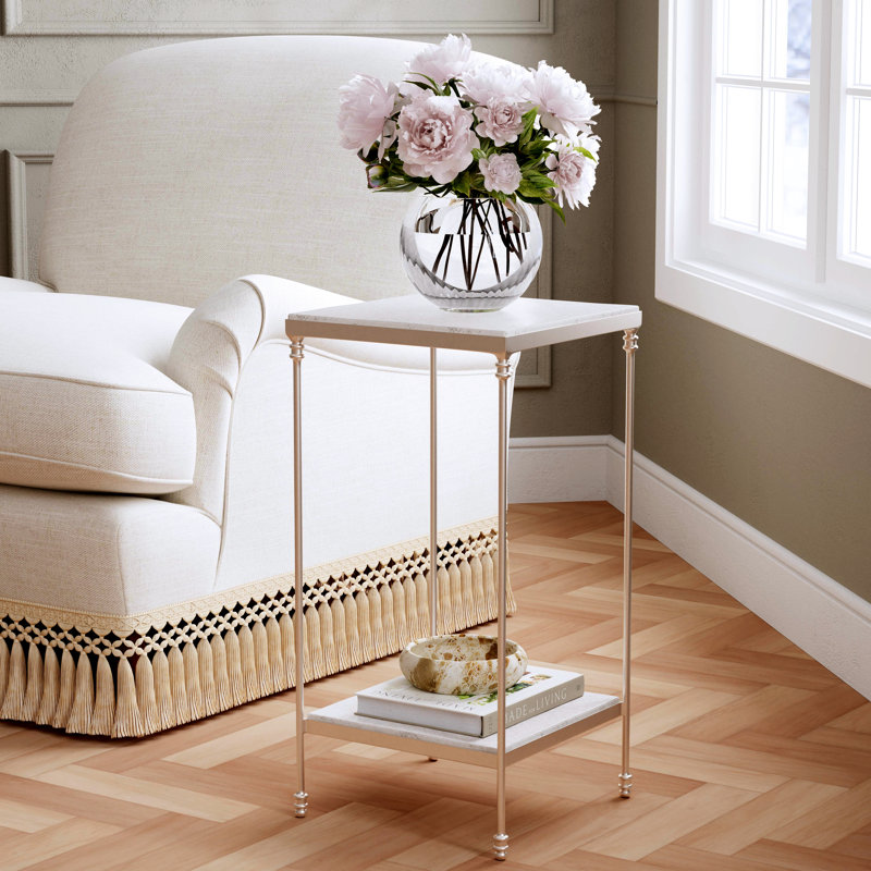 Imogen Iron and Granite Side Table, White/Silver