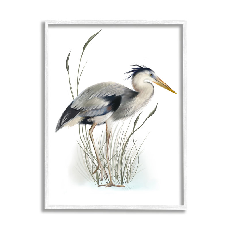 Détaillée, héron, oiseau, lécher, terre humide, marais, estampe numérique, ensemble d'art texturé par Studio Q