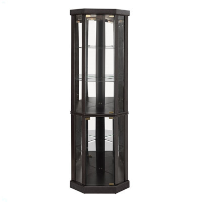 Lighted Corner Curio Cabinet - Display Case For Living Room, Antique Collectibles, Wine & Bar Glass Storage - Elegant Corner Design With Lights Includ by Red Barrel Studio