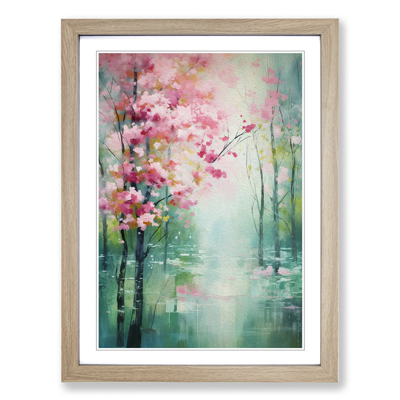 Spring Forest Impressionism No.2 - Single Picture Frame Print on Wood, Oak, 46cm H x 34cm W x 2cm D