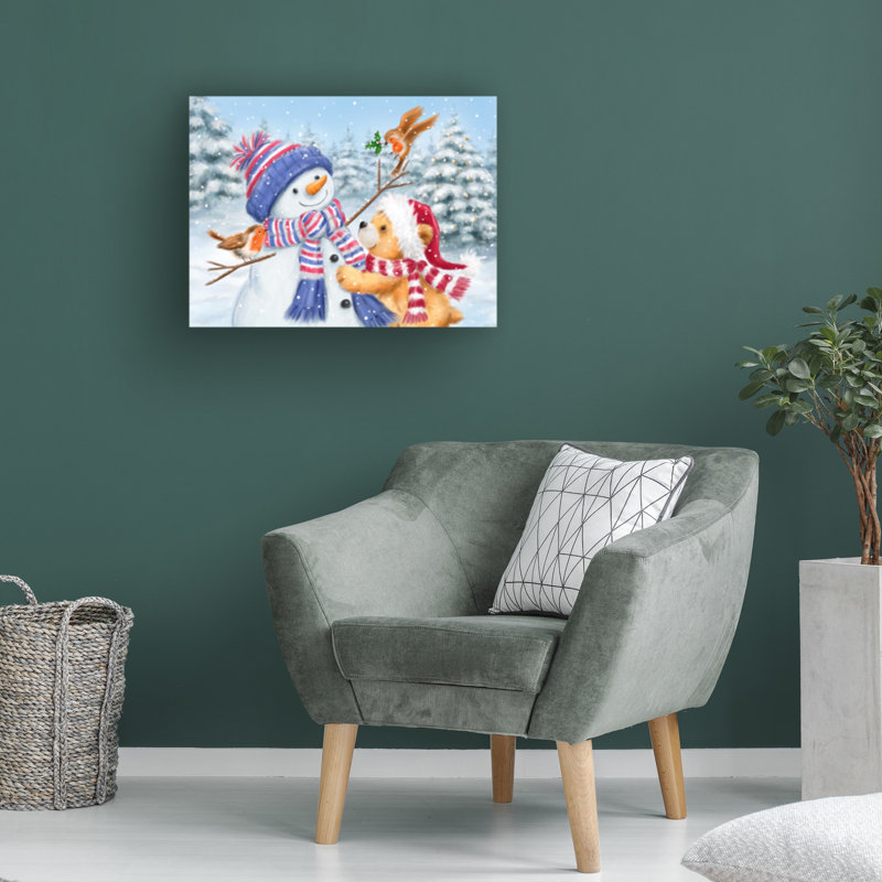 Art sur toile «bolologia», bonhomme de neige et ours, H 14 po x l 19 po