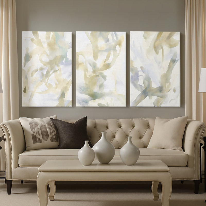 ABSTRACT Series CMIV - Toile tendue sur mesure avec châssis - 3 pièces, H 48 po x l 96 po
