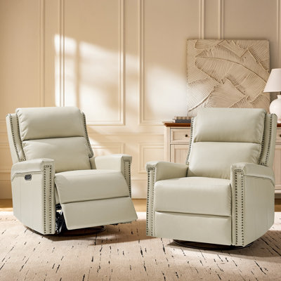 Medlin 31''W Transitional Faux Leather Dual Motor Swivel Rocker Recliner with USB Ports (Set of 2)