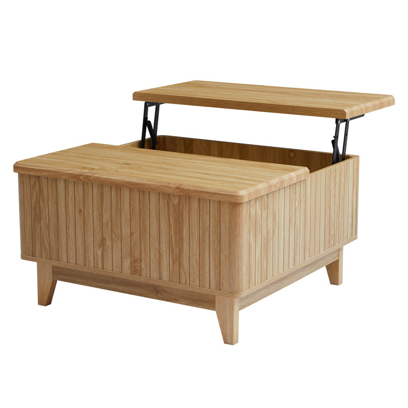 Natural Oak Lift-Top Coffee Table with Hidden Storage
