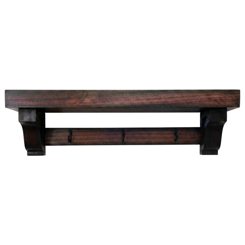 Rayne Small Wall Mounted Coat Rack with Shelf 2 Hook, 18/4/4, Black Cherry