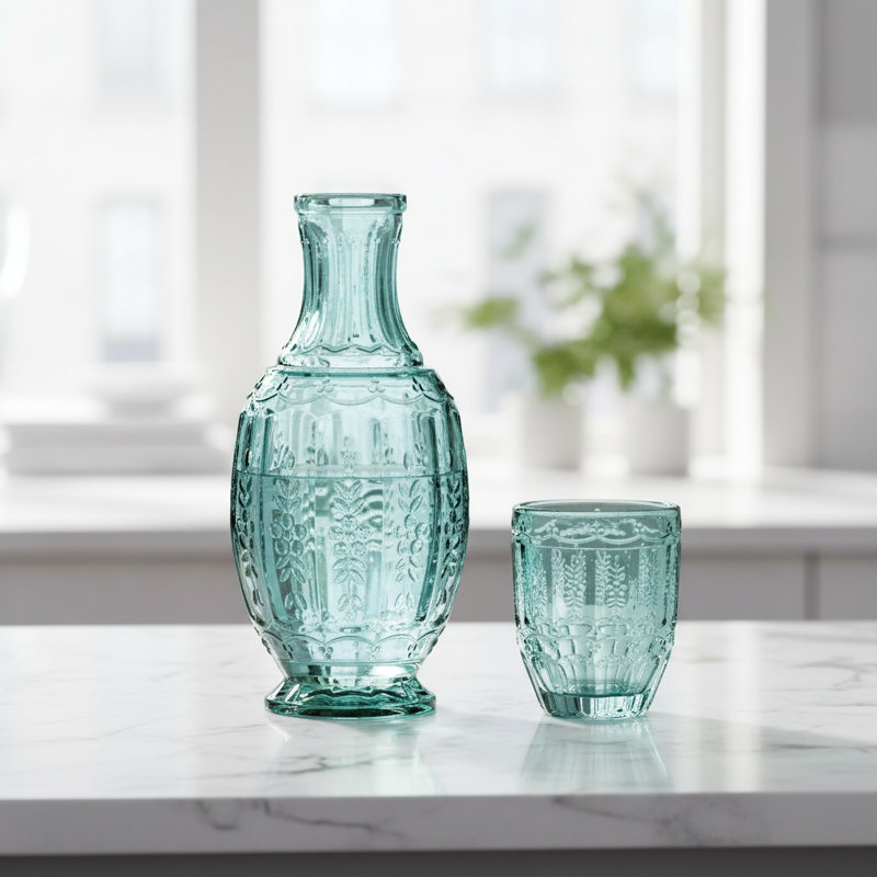 Vintage Light Green 2 Pc Carafe Set, Green