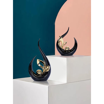 2 Pcs Black And Gold Mid-century Modern Decor