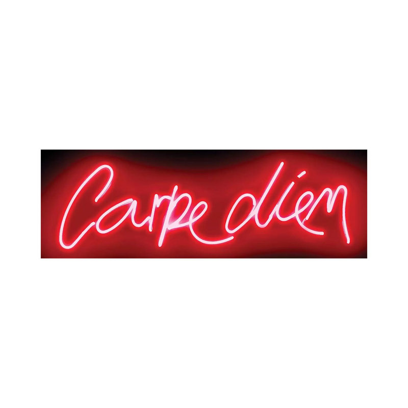 Neon Carpe Diem Red On Black by Hailey Carr - Wrapped Canvas Panoramic Print, 30.48 cm H x 91.44 cm W x 1.91 cm D