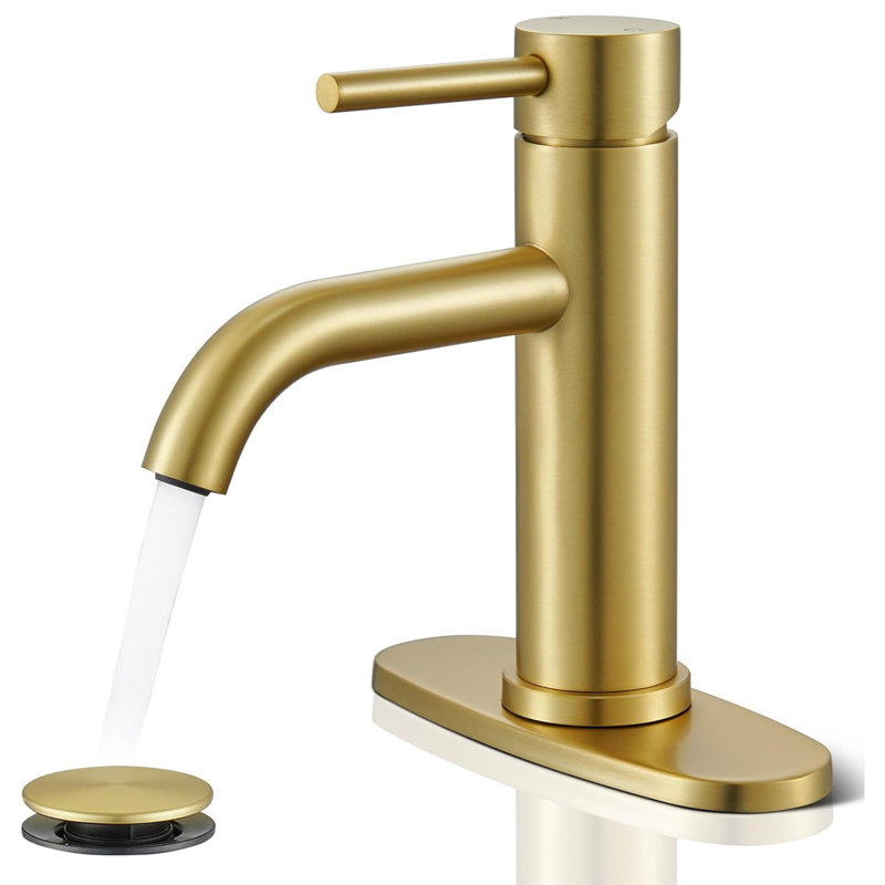 Robinet de lavabo de salle de bain monotrou en or brossé avec bec incurvé et levier latéral Mosson