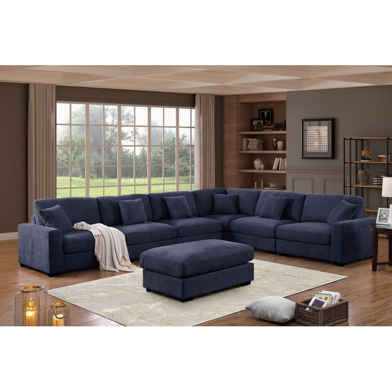 Chenille Modular 9-Piece Corner Sectional, Khailey Blue Polyester