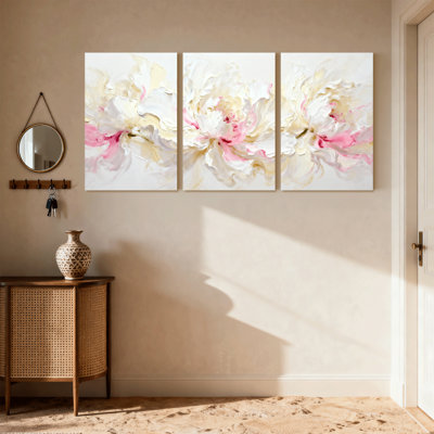 Plantes et fleurs, pivoines blanches, ensemble de 3 reproductions d'art sur toile