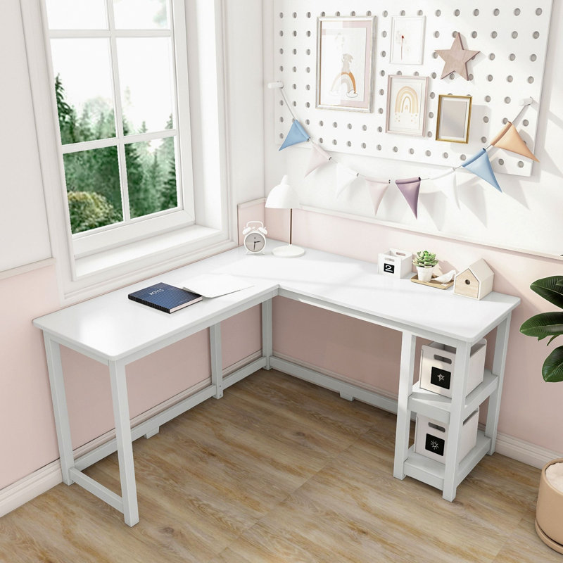 Peytin Corner Desk W/ Shelves, White