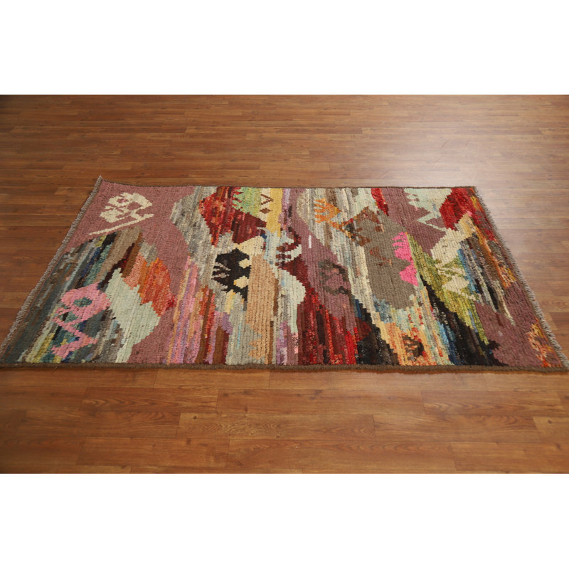 Tapis oriental marocain abstrait en laine 4 x 6