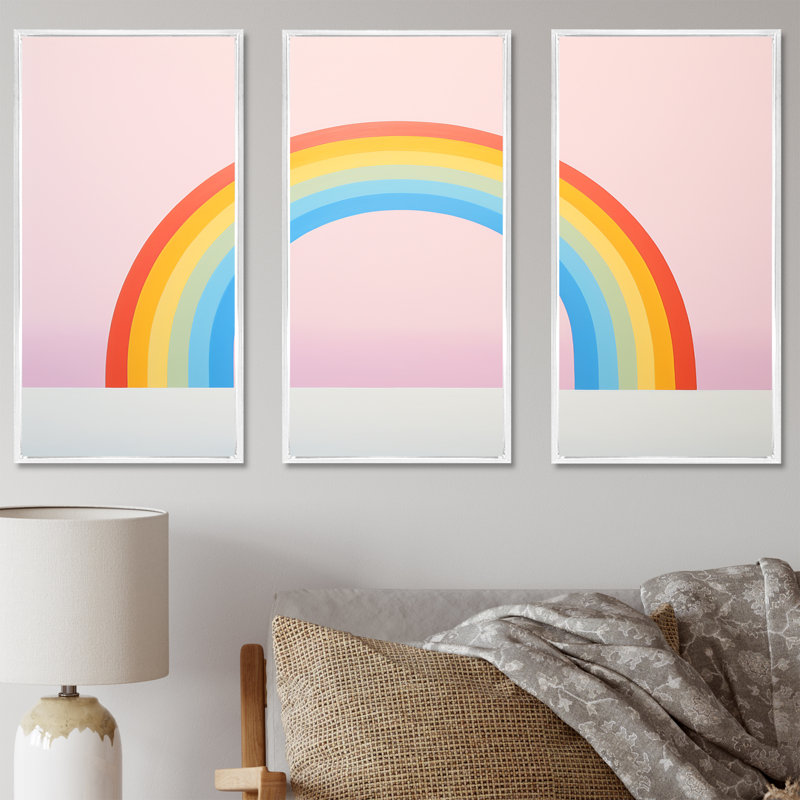Minimalisme, arc-en-ciel, impression d'art mural, H 28 po x l 36 po x P 1 po, Cadre flottant blanc