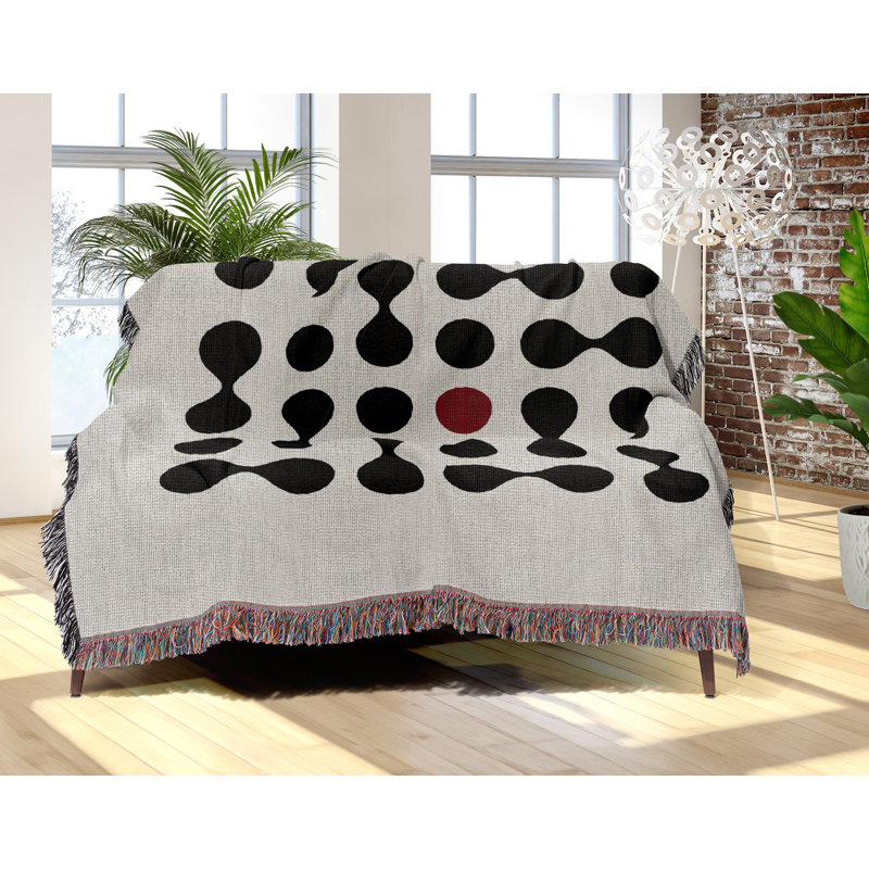 Jeté en mélange de coton à pois Lissa, Rouge / noir / blanc cassé, L 60 po x l 60 po