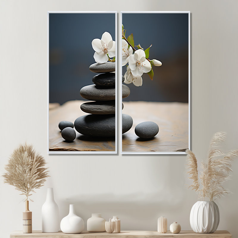 Art mural moderne sur toile Zen, H 20 po x l 24 po, Cadre flottant, Blanc