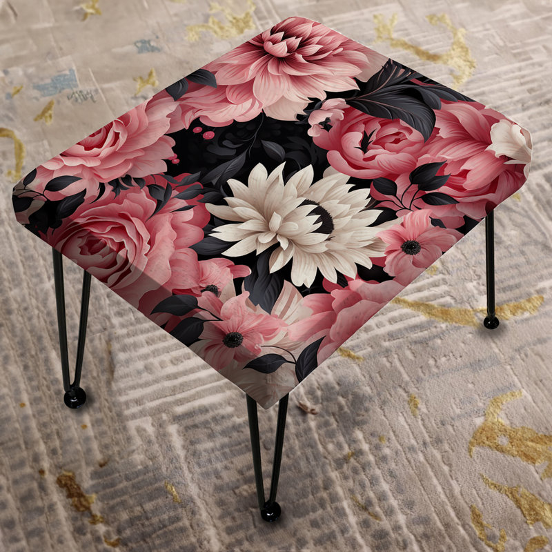Pink Love Peonies Damask Poetry I - Floral Rectangle Ottoman