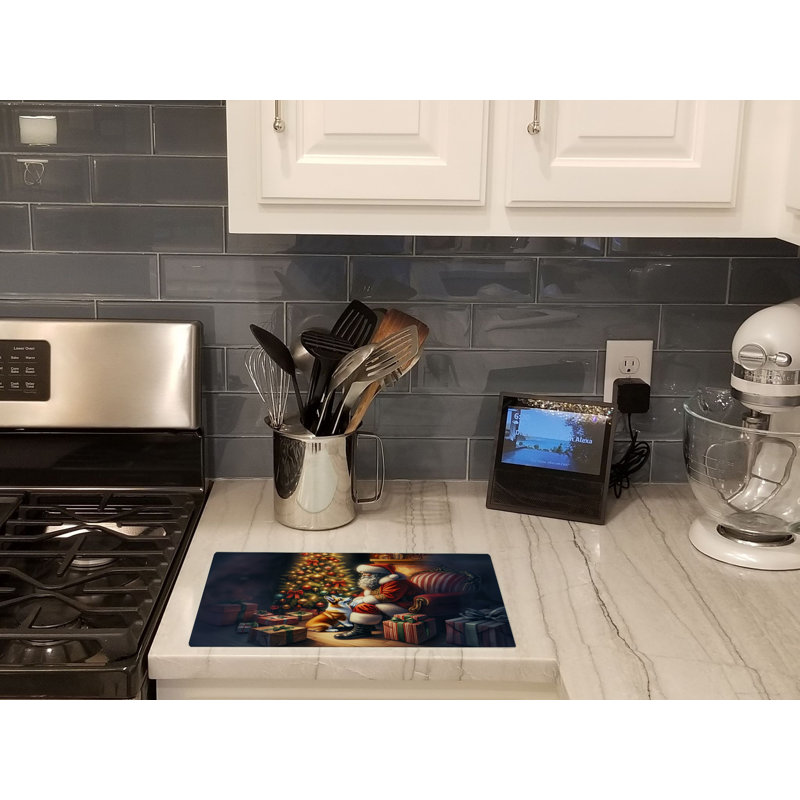 Corgi and Santa Claus Glass Cutting Board