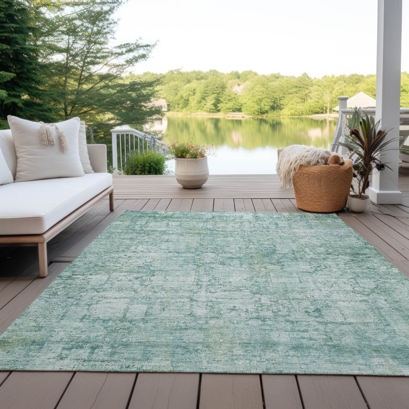 Machine Washable Indoor/Outdoor Xhevrie Teal Rug, Rectangle 5' x 7'6"