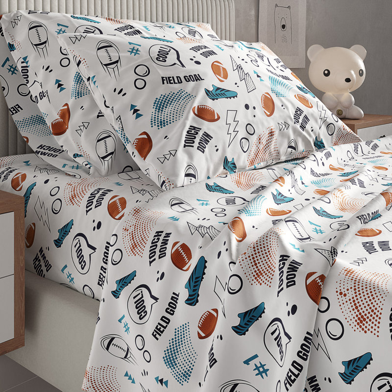 Kids Sheet Set, Soft Microfiber Bedding, Cozy & Breathable, Wrinkle Free Easy Care Bed Sheets, Football 1