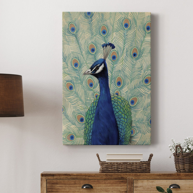 Toile tendue avec châssis Blue Peacock II - prêt à accrocher, H 18 po x l 12 po x P 1 po