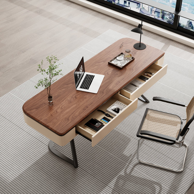 Bureau d'écriture contemporain 63 "avec tiroirs intégrés et base en métal simplifiée Coleharbor