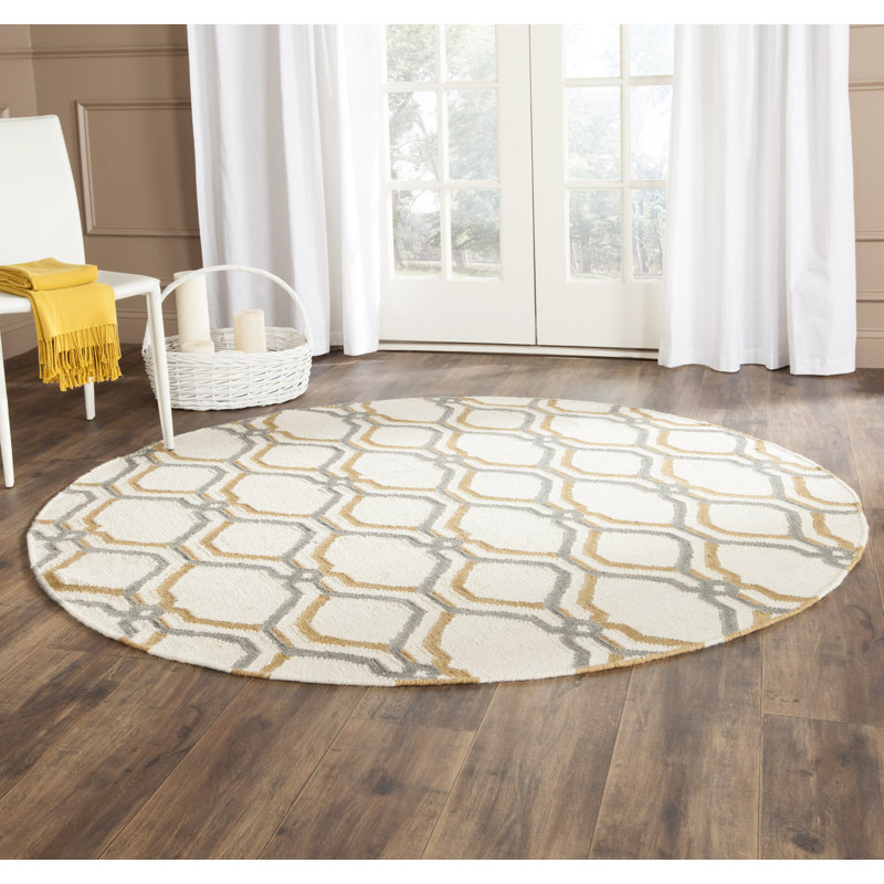 Emek Hand Woven Flat Weave Wool Geometric Rug, Round 6'