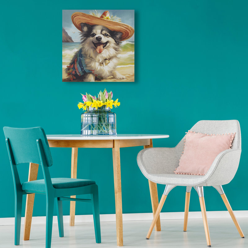 «Beach Dogs» Chihuahua bleu multi H 16 po x l 16 po, art mural sur toile carrée