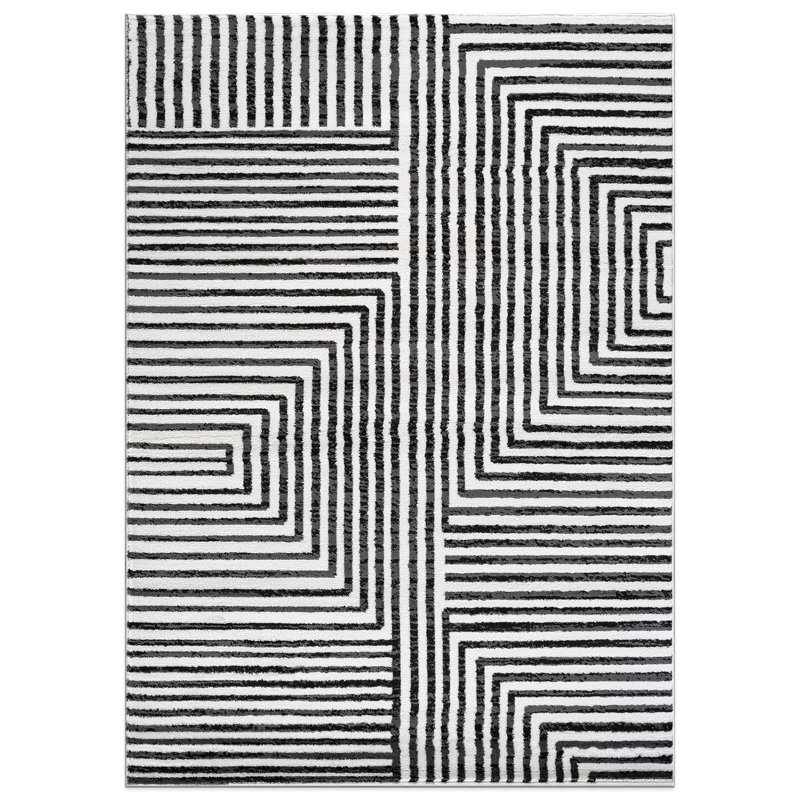 Tapis crème noir Modern Maze, Rectangle 7 pi 10 po x 10 pi