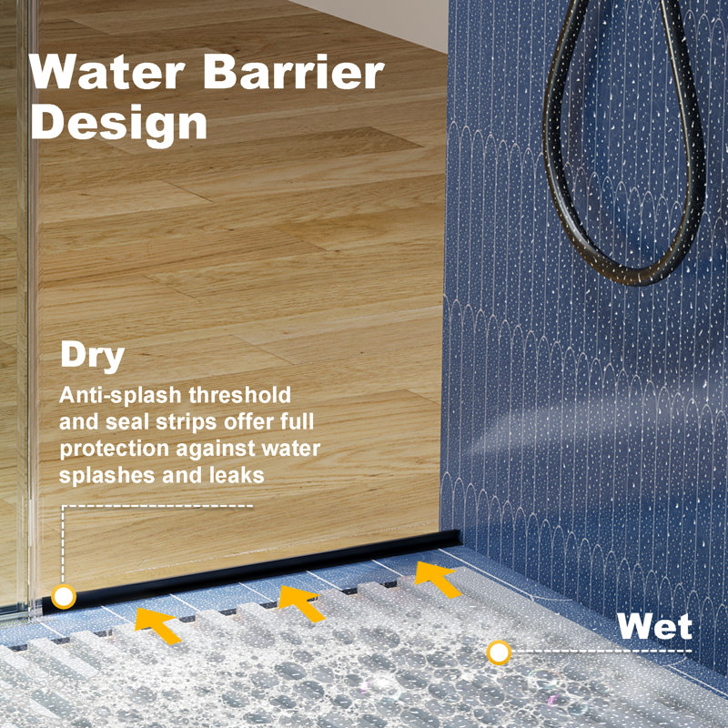 56" - 60" x 76" H  Single Sliding Soft-Closing  Shower Door with 1/4" Tempered Glass, Matte Black