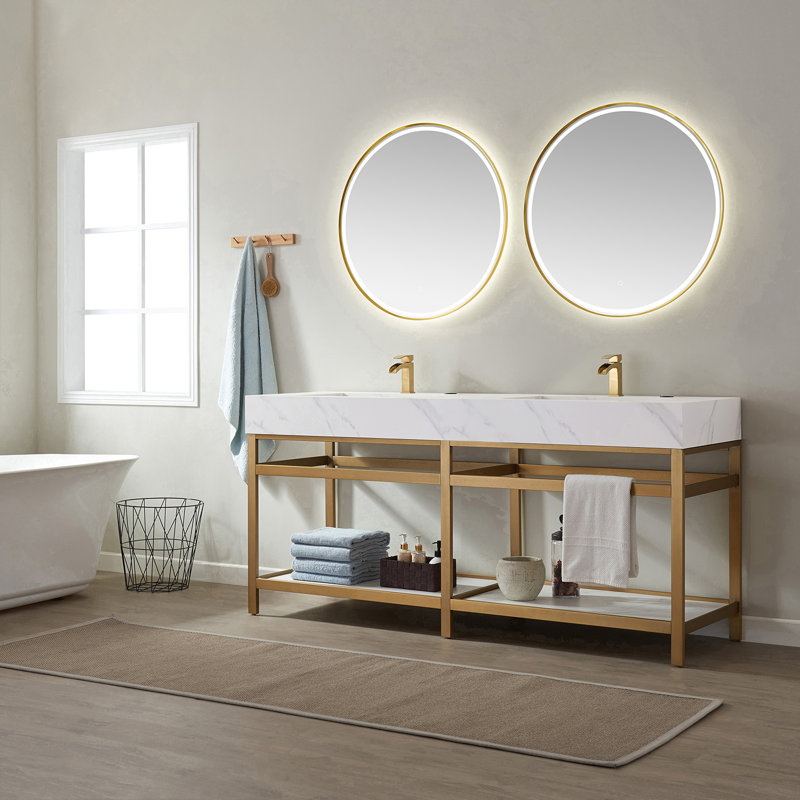 Ensemble de meuble-lavabo double 72 "avec miroir Bilbao, Or brossé, VNOV2104