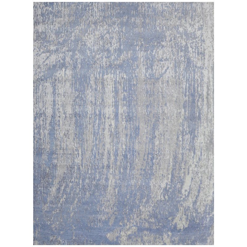 Tapis noué à la main bleu clair / gris, Rectangle 6 pi x 9 pi