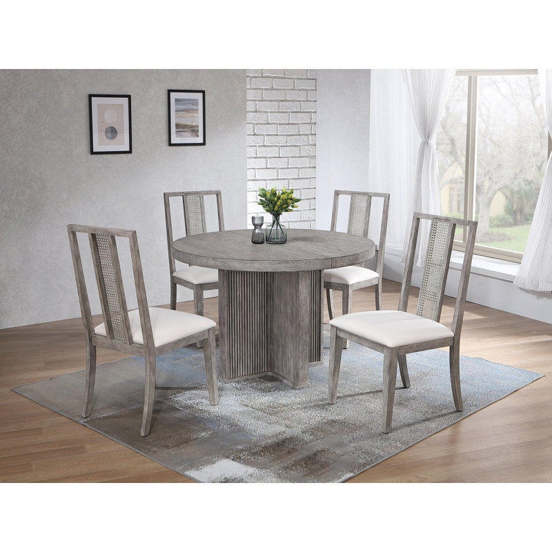 Cousar Round Extendable Solid Wood Ripple Dining Set, 5
