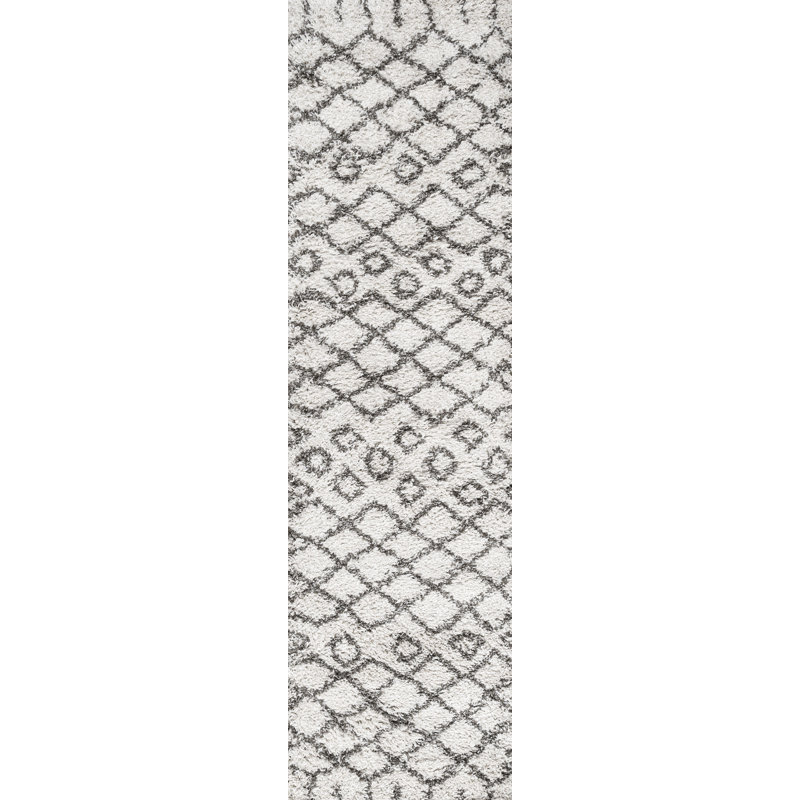 Tapis beige / gris foncé à poils longs Algaida, Tapis de couloir 2 pi 3 po x 8 pi