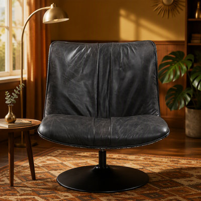Modern Swivel Accent Chair With Premium Leather Upholstery, Combining Industrial Design And Practical Functionality For Living And Office Spaces.