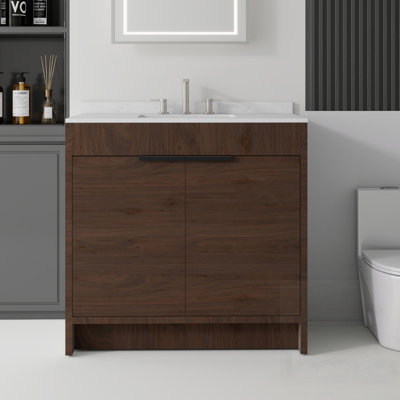 Freestanding Bathroom Vanity with Sink, Soft-Close Door, Carrara White Cultured Marble Countertop Top & Backsplash,Plywood